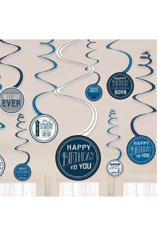 Happy Birthday Man Value Pack Spiral Decorations - PartyExperts