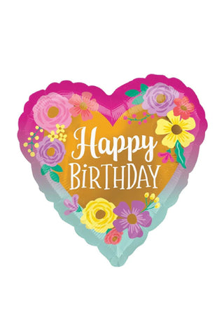 HAPPY BIRTHDAY PAINTED FLOWER FOIL BALLOONS 18INCH - PartyExperts