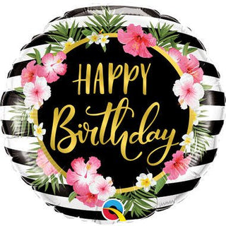 Happy Birthday Tropical Flowers Foil Balloon - PartyExperts