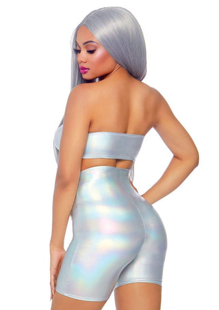 Holographic Bandeau and Shorts Silver Costume.