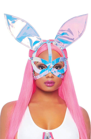 Holographic Vinyl Bunny Ear Harness Mask - PartyExperts
