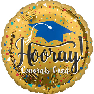 Hooray Graduation Gold Foil Balloon 45cm - PartyExperts