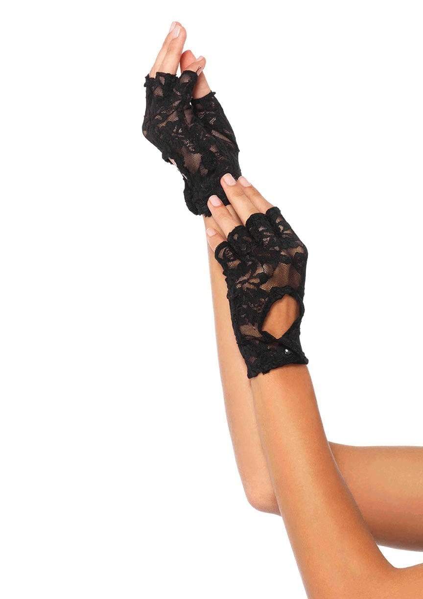 Lace keyhole fingerless gloves.