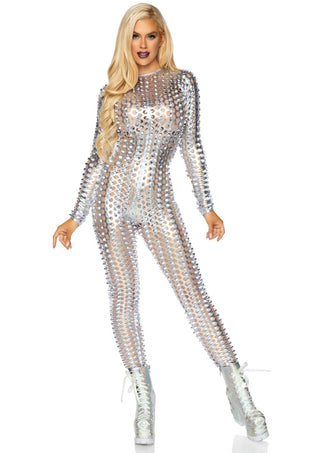 Laser Cut Metallic Catsuit Costume - PartyExperts