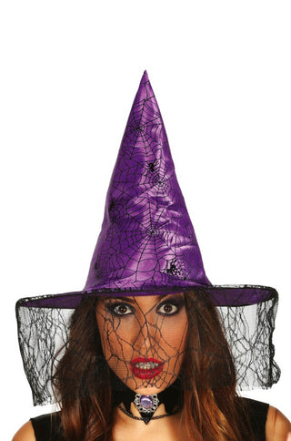 LILAC WITCH HAT WITH VEIL - PartyExperts