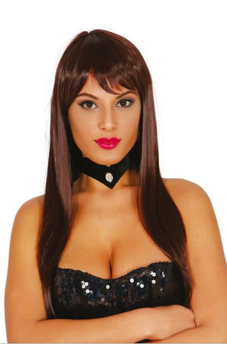 Long Brown Wig With Fringe.