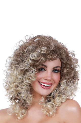 Long Curly Wig with Dark Roots - PartyExperts