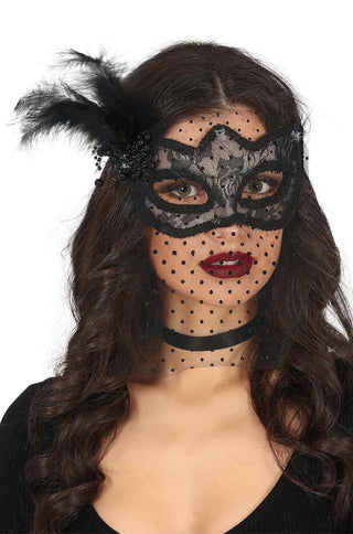 MASK WITH FEATHER AND VEIL - PartyExperts