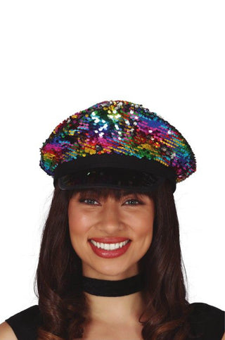 Multicolor Sequin Police Hat.