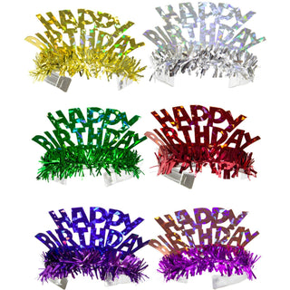 Multicolour Holographic 'Happy Birthday' Tiaras - 6 pieces - PartyExperts