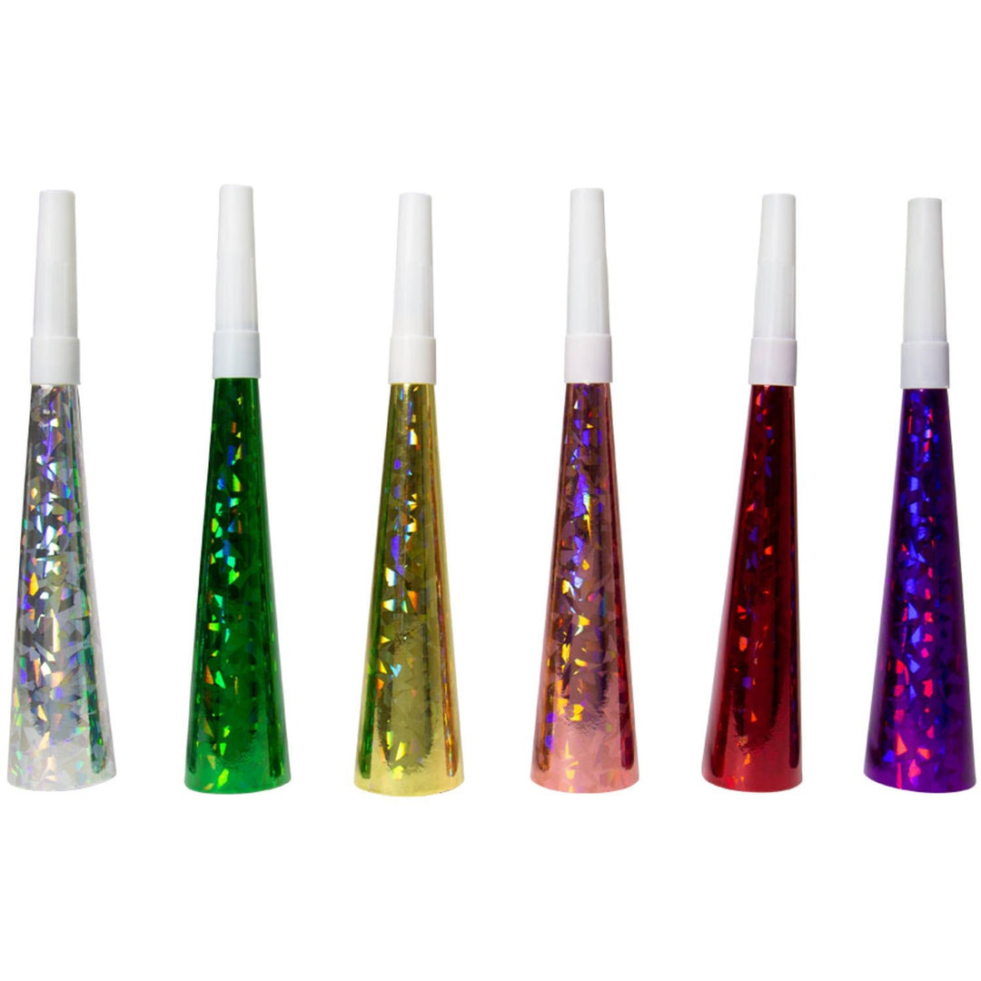 Multicolour Holographic Horns 19 cm - 6 pieces - PartyExperts