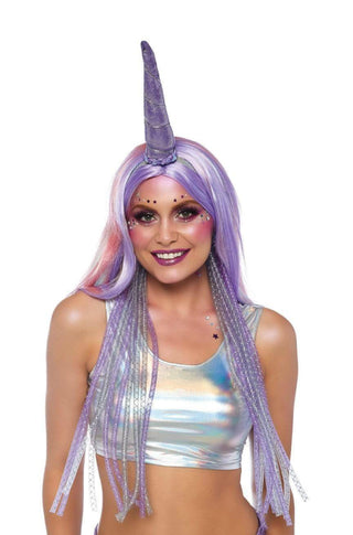 Mystical Shimmer Unicorn Headband with Tube Ribbon Mane - PartyExperts