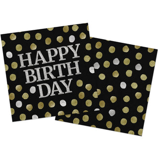 Napkins Glossy Black 'Happy Birthday' - PartyExperts