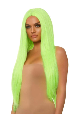 Neon Green 33" Long Straight Wig - PartyExperts