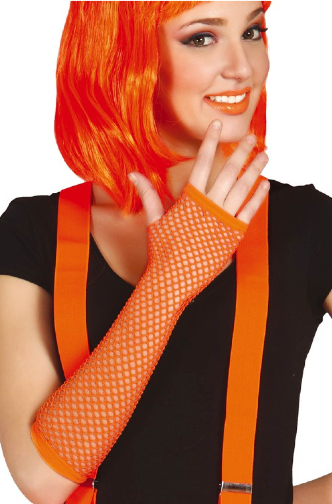 NEON ORANGE MESH GLOVE 26 CMS - PartyExperts