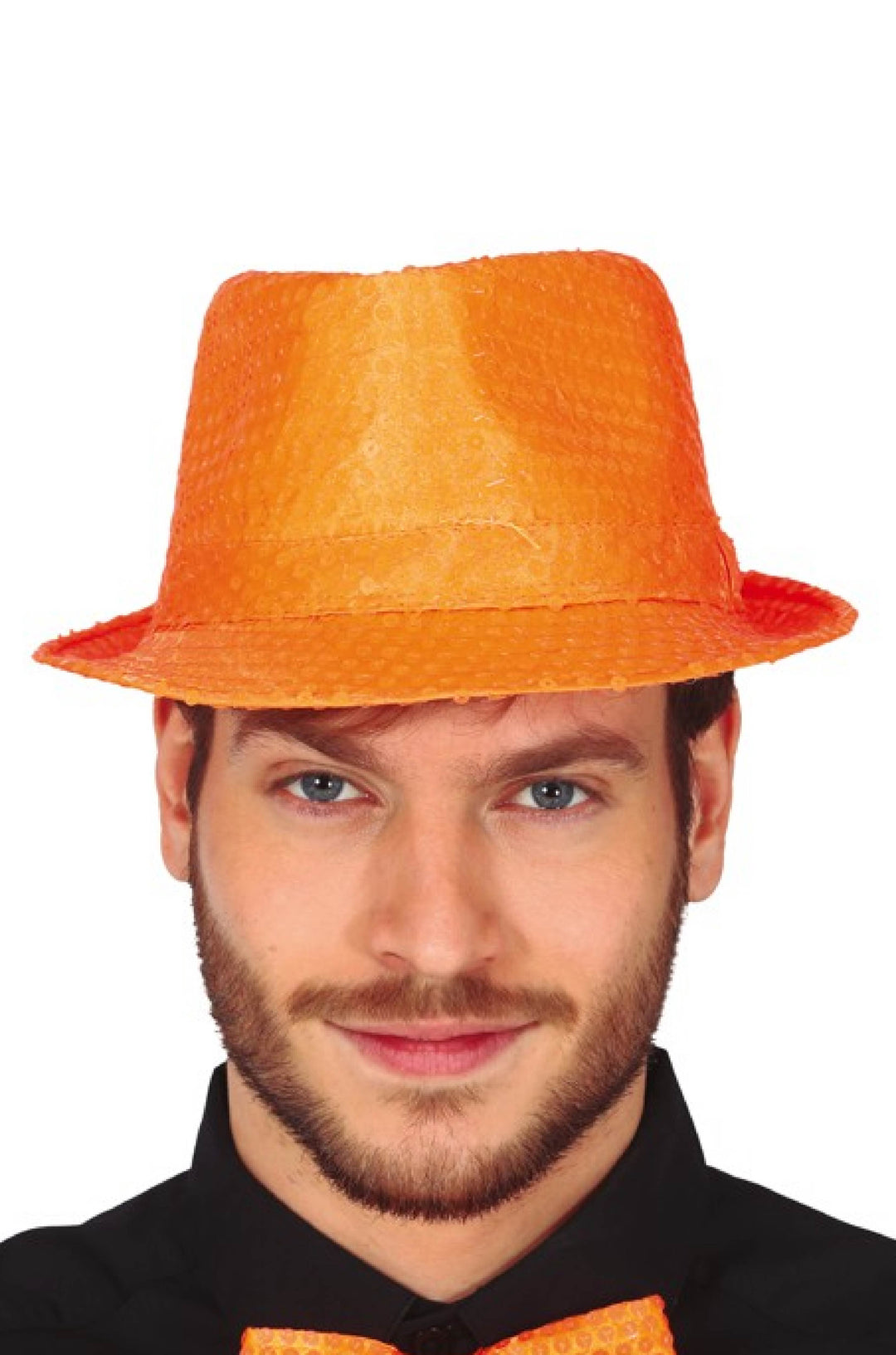 NEON ORANGE SEQUIN GANGSTER HAT - PartyExperts