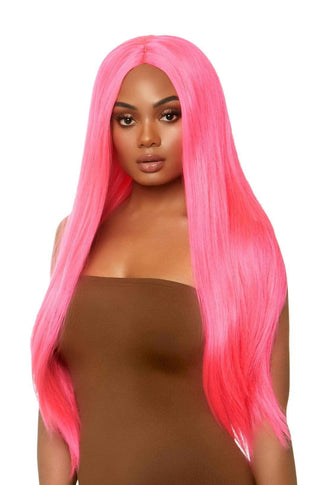 Neon Pink 33" Long Straight Wig - PartyExperts