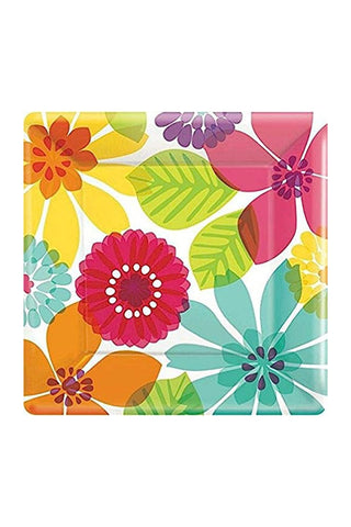 Paradise Flowers Square Paper Plates 25cm - 8 Pcs - PartyExperts