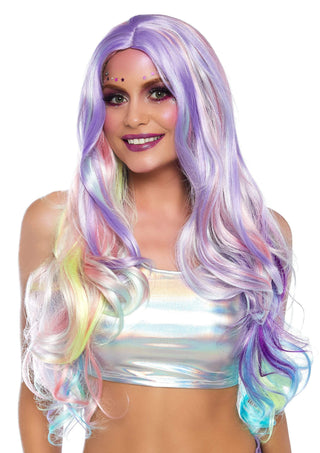 Pastel rainbow long wavy wig.