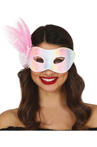 PINK MASK WITH FEATHERS - PartyExperts