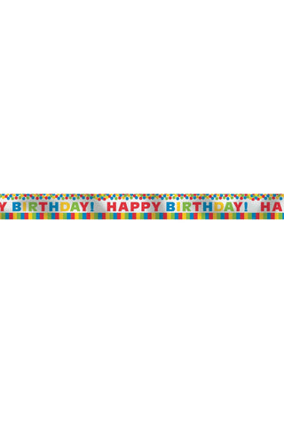 Primary Rainbow Happy Birthday Foil Banner 25ft - PartyExperts