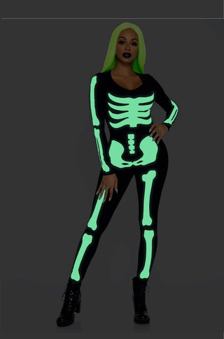 Printed Glow In The Dark Skeleton Catsuit - PartyExperts
