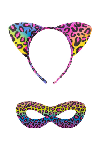 Rainbow coloured Panther Costume Set - Tiara and Mask - PartyExperts