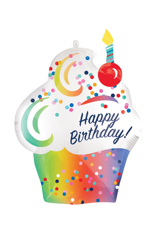 Rainbow Ombre Cupcake SuperShape Balloon 50x68cm - PartyExperts