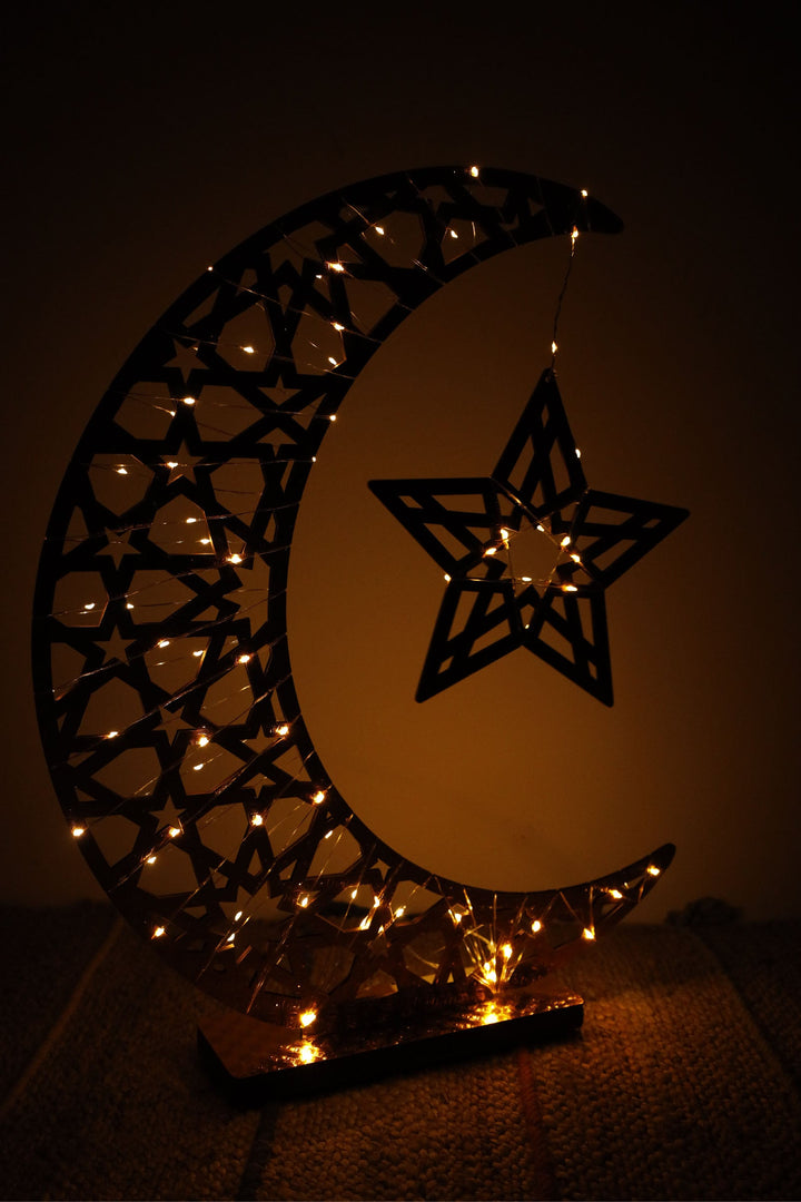 Ramadan Decoration - Gold Hilal with lights 3 - PartyExperts