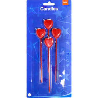 Red Candles with Hearts - 4 pieces - PartyExperts