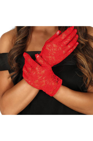 RED LACED GLOVES. - PartyExperts