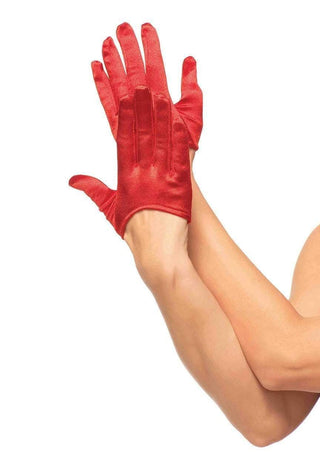 Red Mini Cropped Satin Gloves - PartyExperts