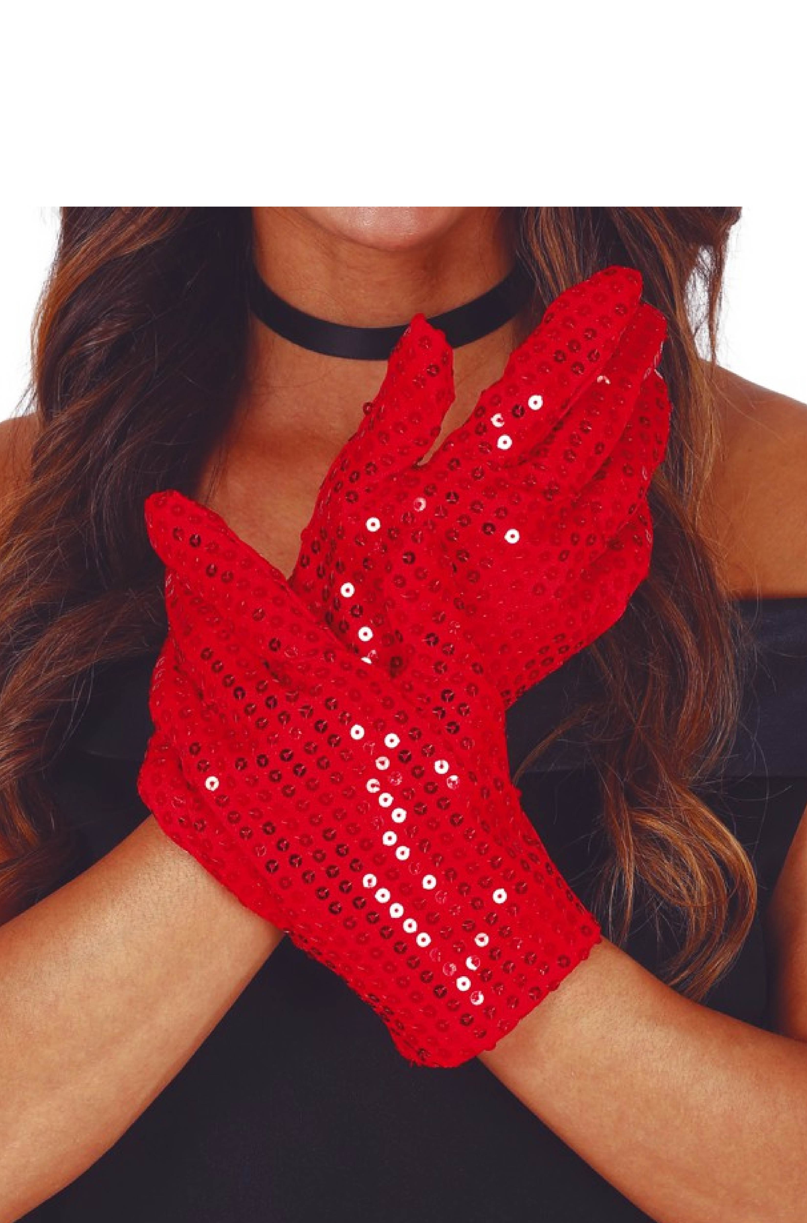 Red Sequin Gloves Partyexperts