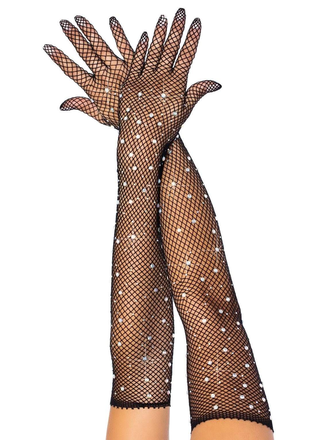 Rhinestone Fishnet Gloves.