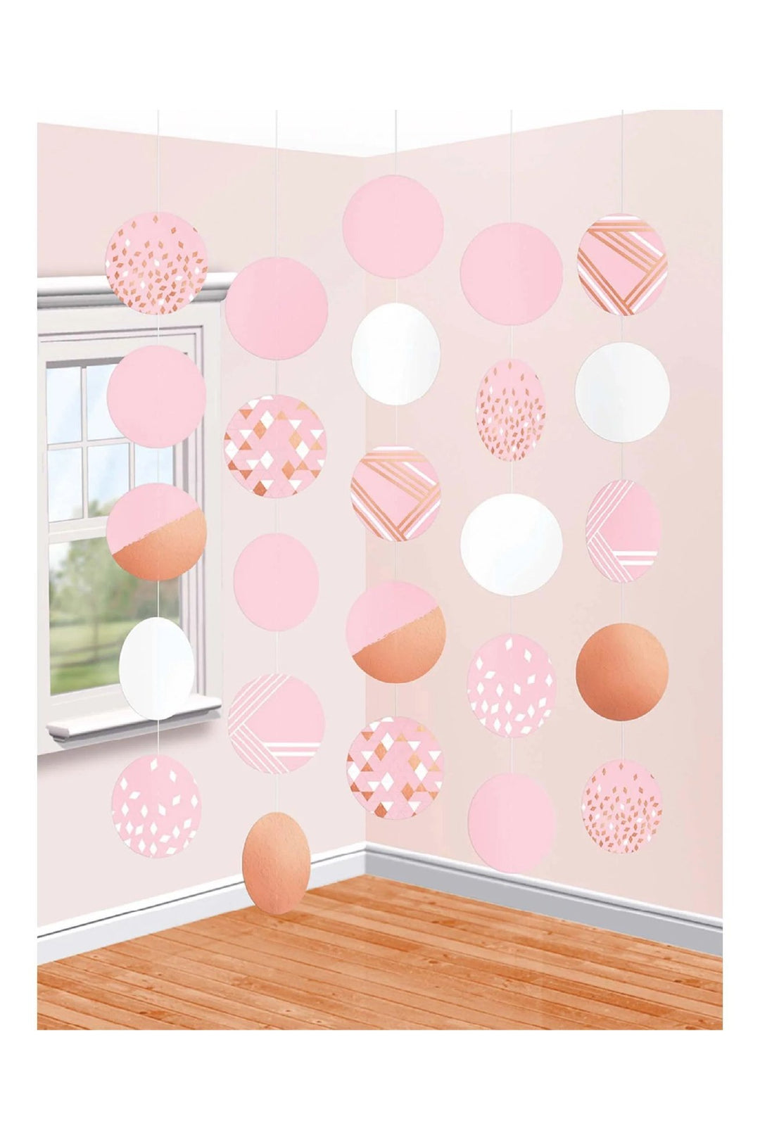 Rose Gold & Blush Hanging Circle Decorations 5pcs - PartyExperts