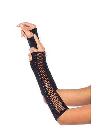 Seamless Opaque Lace Up Fingerless Gloves - PartyExperts