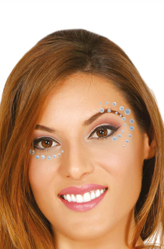 SILVER ADHESIVE FACE JEWELLERY ASYMMETRICAL EYE SHAPES - PartyExperts