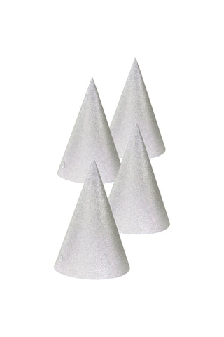 Silver Glitter Party Hats 16 cm - 4 pieces - PartyExperts