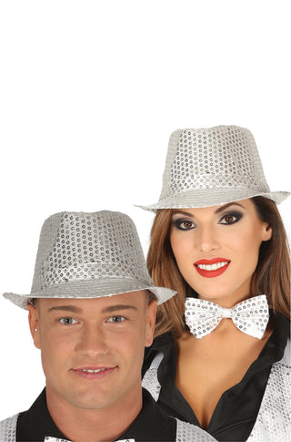 Silver Sequin Gangster Hat.