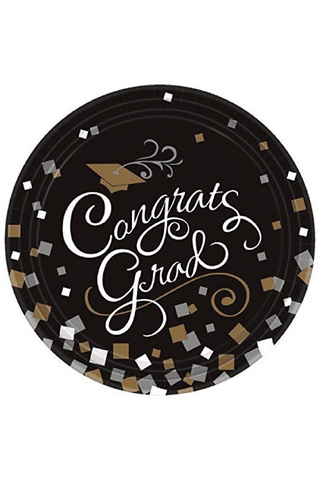 Sophisticated Grad Graduation Party Round Dinner Paper Plates - PartyExperts