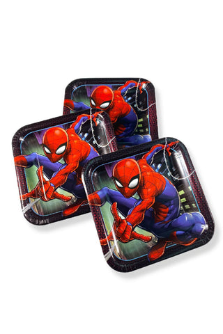 Spider-Man Webbed Square Paper Plates 9in, 8pcs - PartyExperts