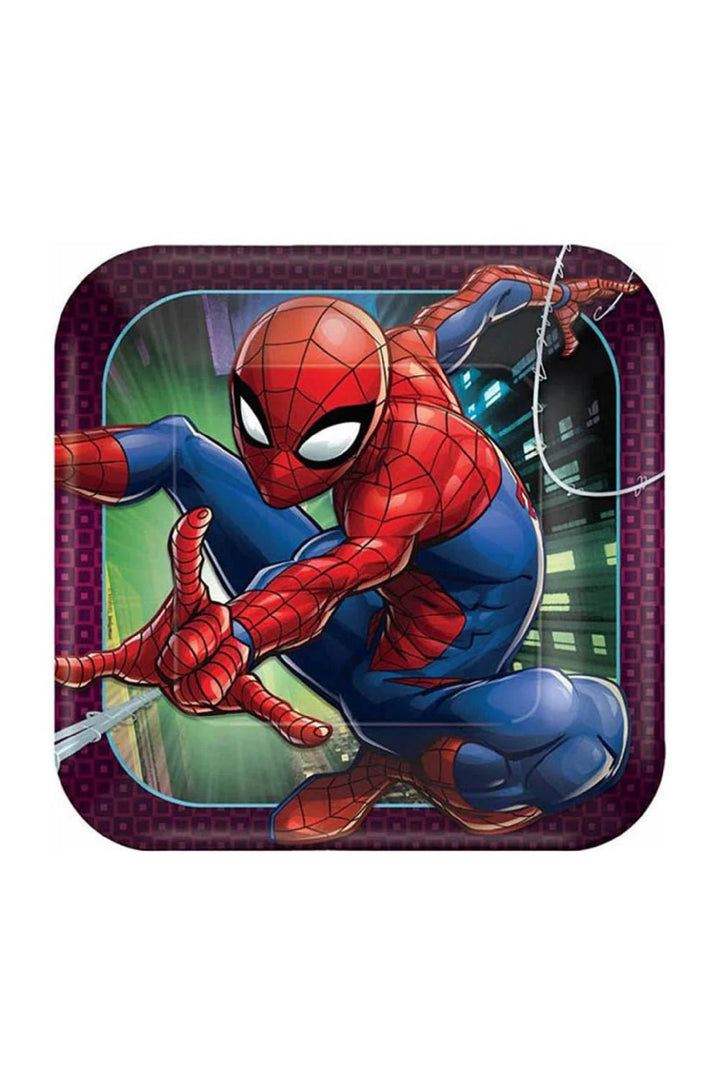 Spider-Man Webbed Square Paper Plates 9in, 8pcs - PartyExperts