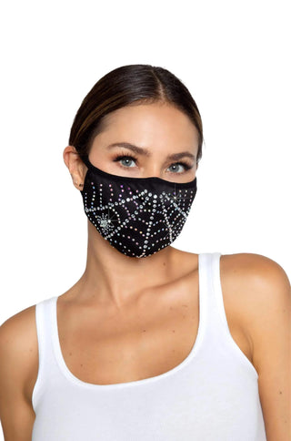 Spider Web Rhinestone Face Mask - PartyExperts