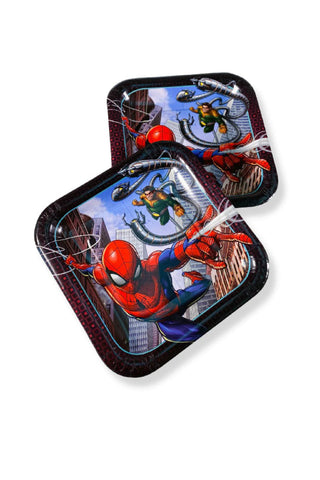 Spiderman Webbed Square Paper Plates 7in, 8pcs - PartyExperts