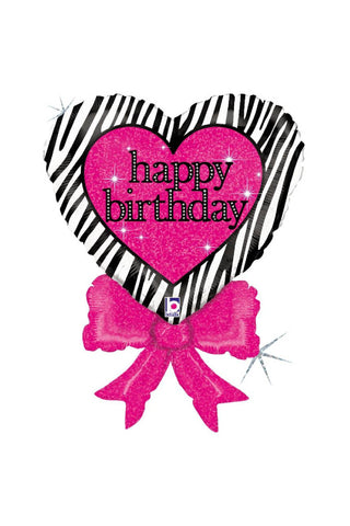 Striped Heart Birthday Balloon 30 Inch - PartyExperts