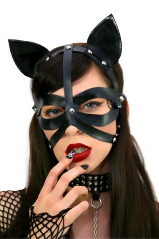 Wet Look Harness Cat Mask - PartyExperts