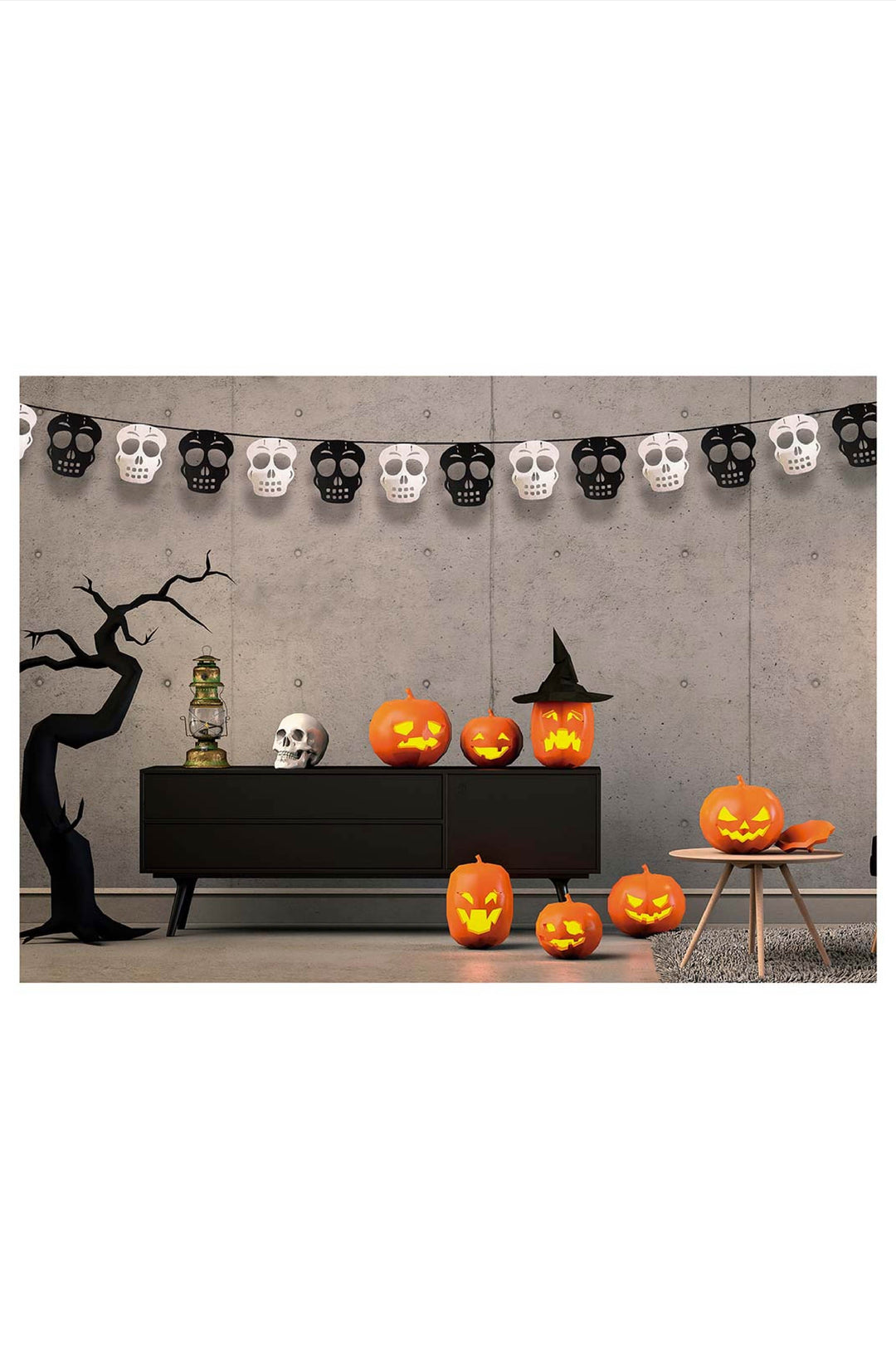 WHITE AND BLACK SKULLS GARLAND - PartyExperts