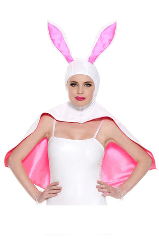 White and pink hooded bunny cape.