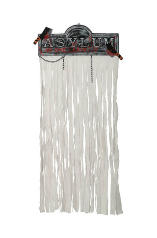 White Curtain with Sign and Lights Decoration.