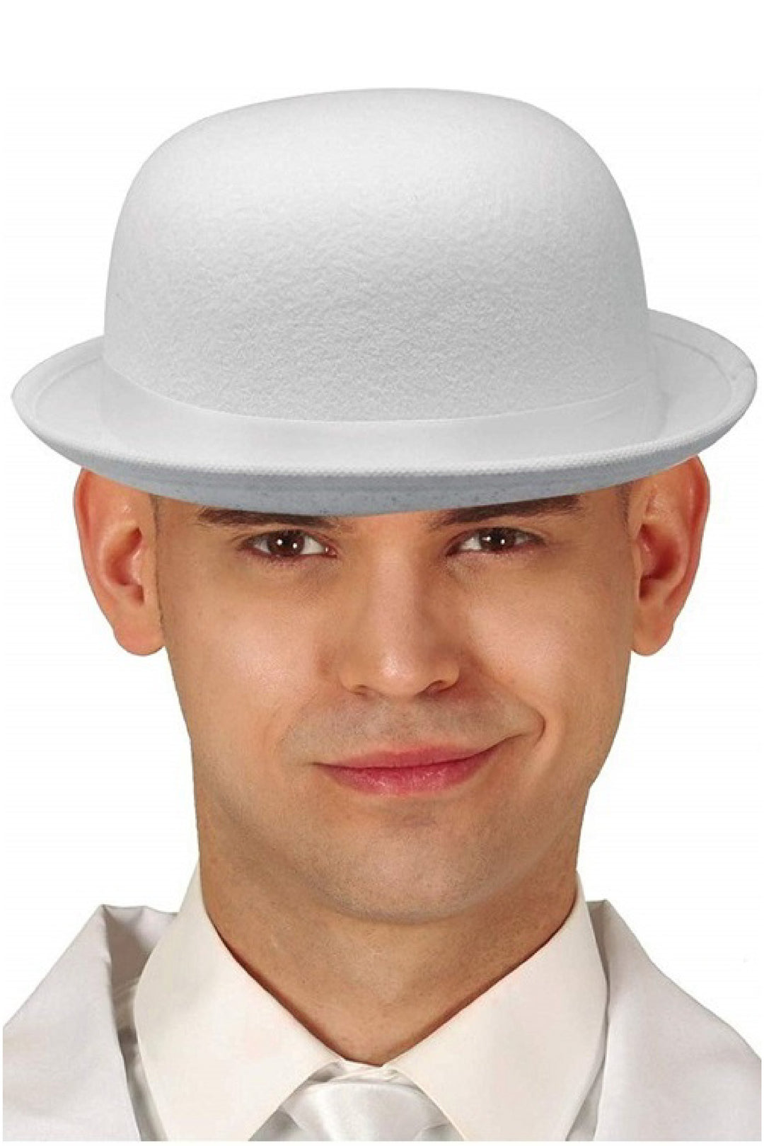 WHITE FELT BOWIN HAT - PartyExperts